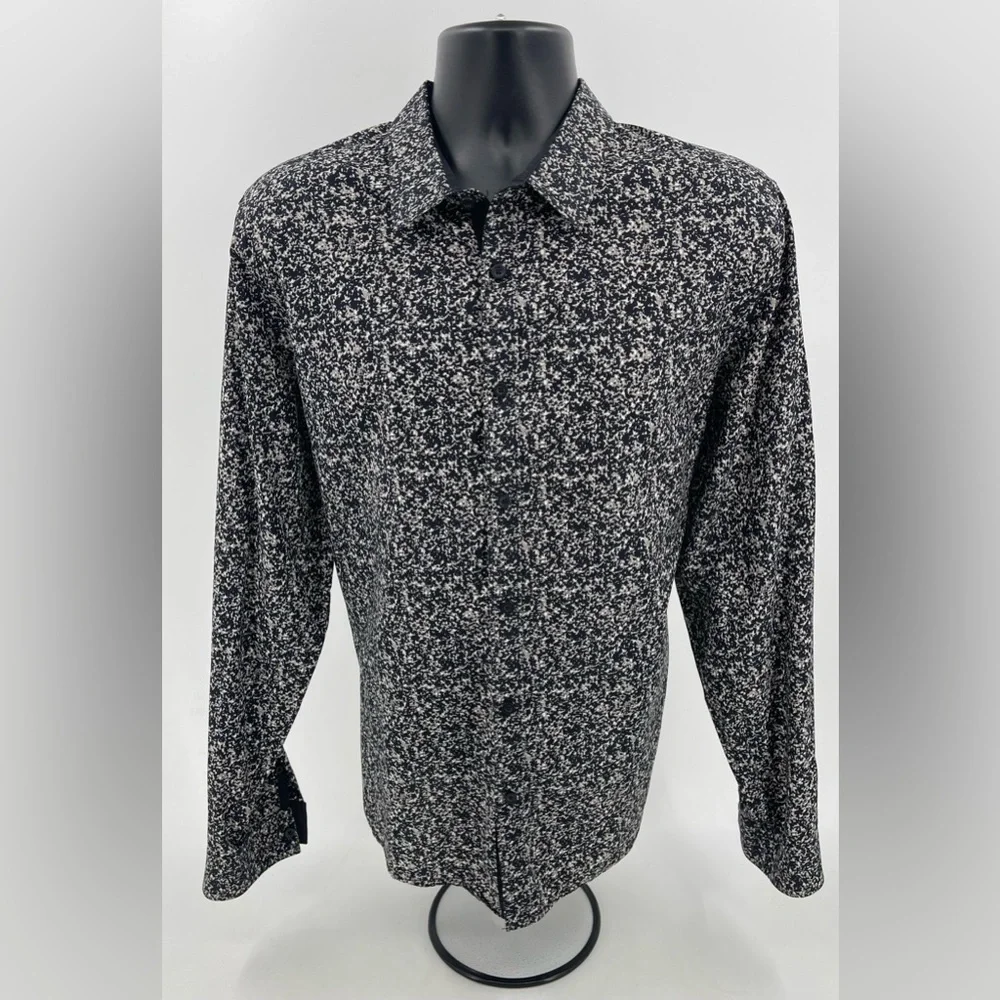 Guess Button-Down Slim Fit Shirt Size XS Black & White Speckled Granite Men’s XL